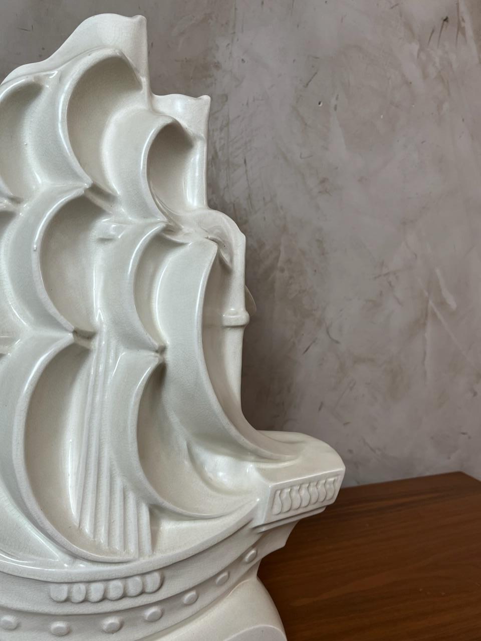 20th century French Art deco Ceramic LeJan Boat, 1930s For Sale 9
