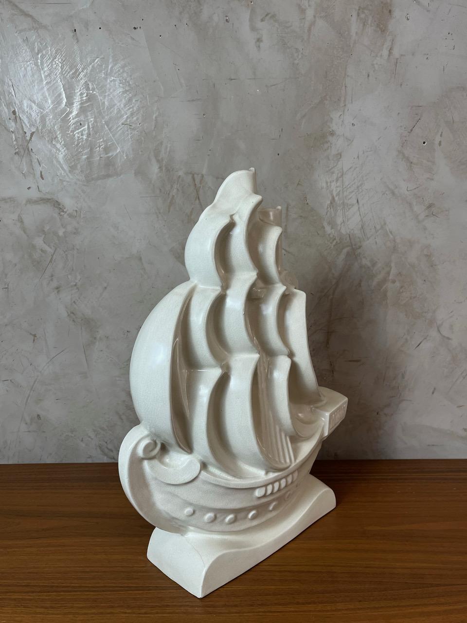 20th century French Art deco Ceramic LeJan Boat, 1930s For Sale 1