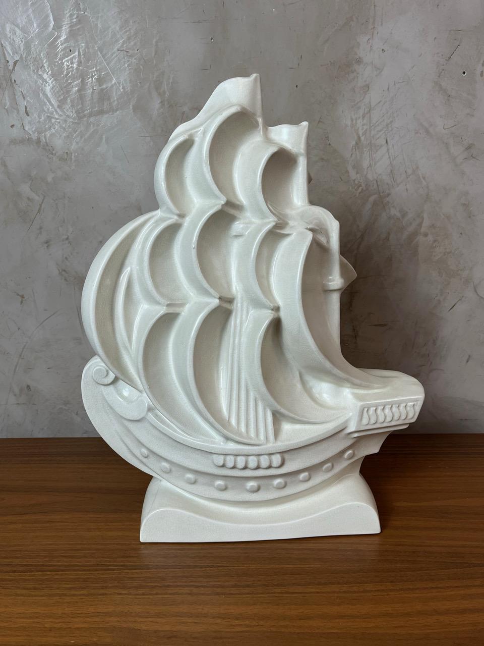 20th century French Art deco Ceramic LeJan Boat, 1930s For Sale 2