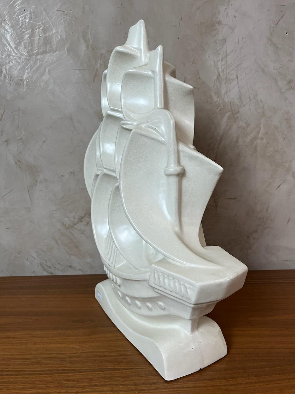 20th century French Art deco Ceramic LeJan Boat, 1930s For Sale 3