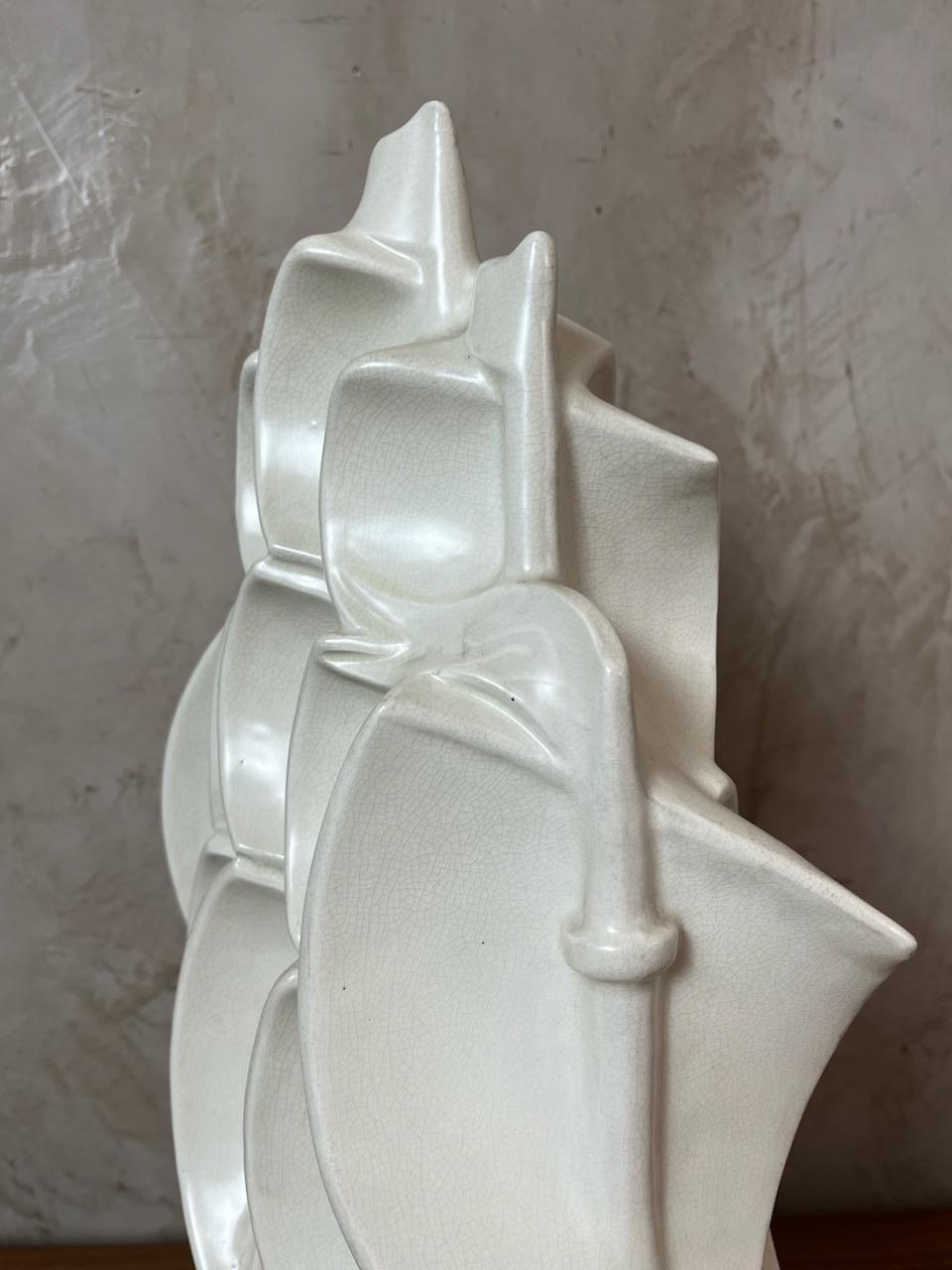 20th century French Art deco Ceramic LeJan Boat, 1930s For Sale 4