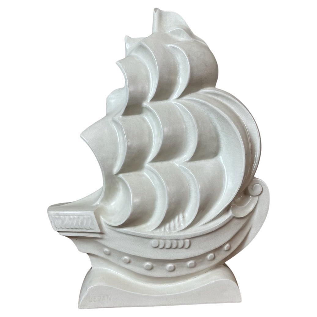 20th century French Art deco Ceramic LeJan Boat, 1930s For Sale