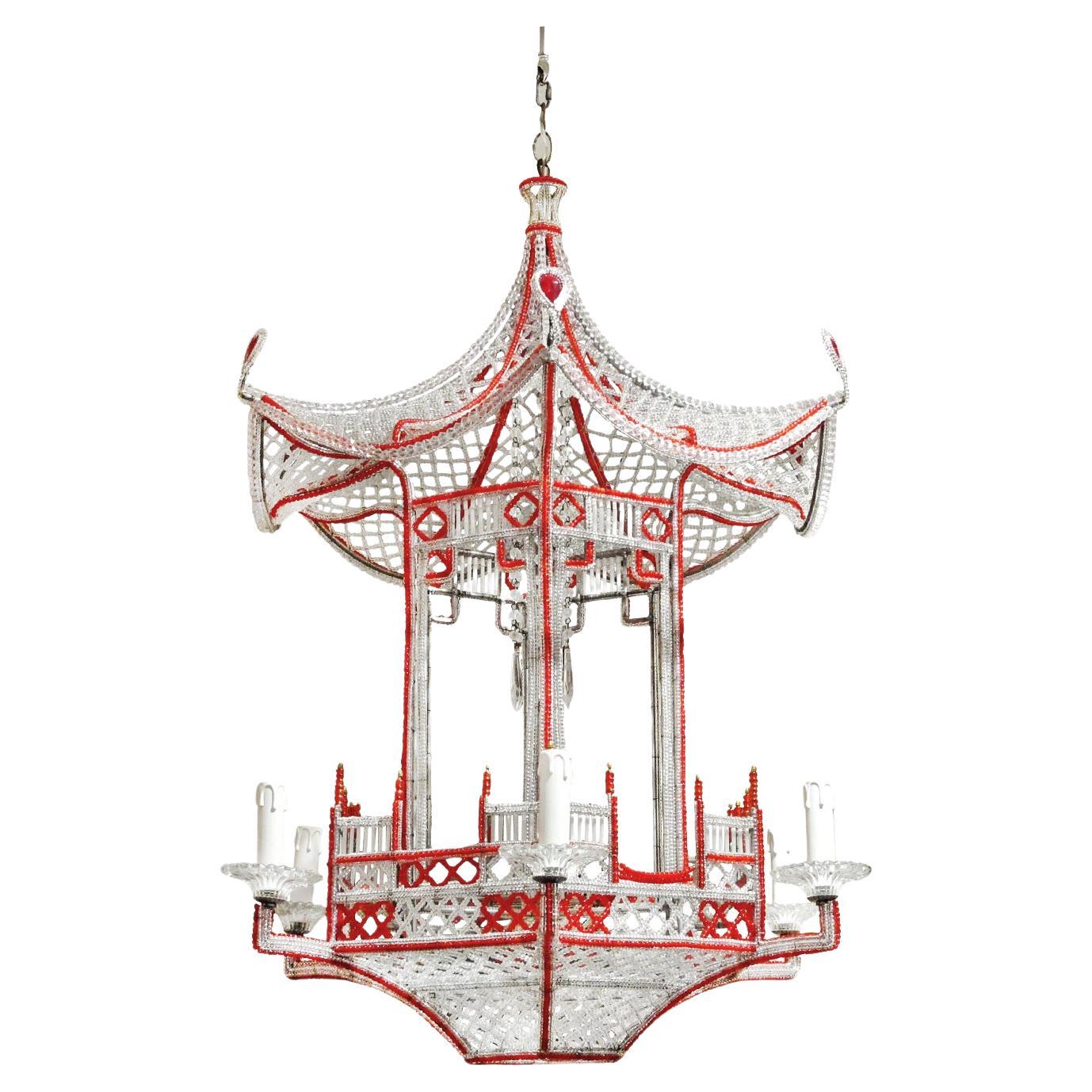 20th Century French Art Deco Crystal Pagoda Light Attributed to Maison Baguès