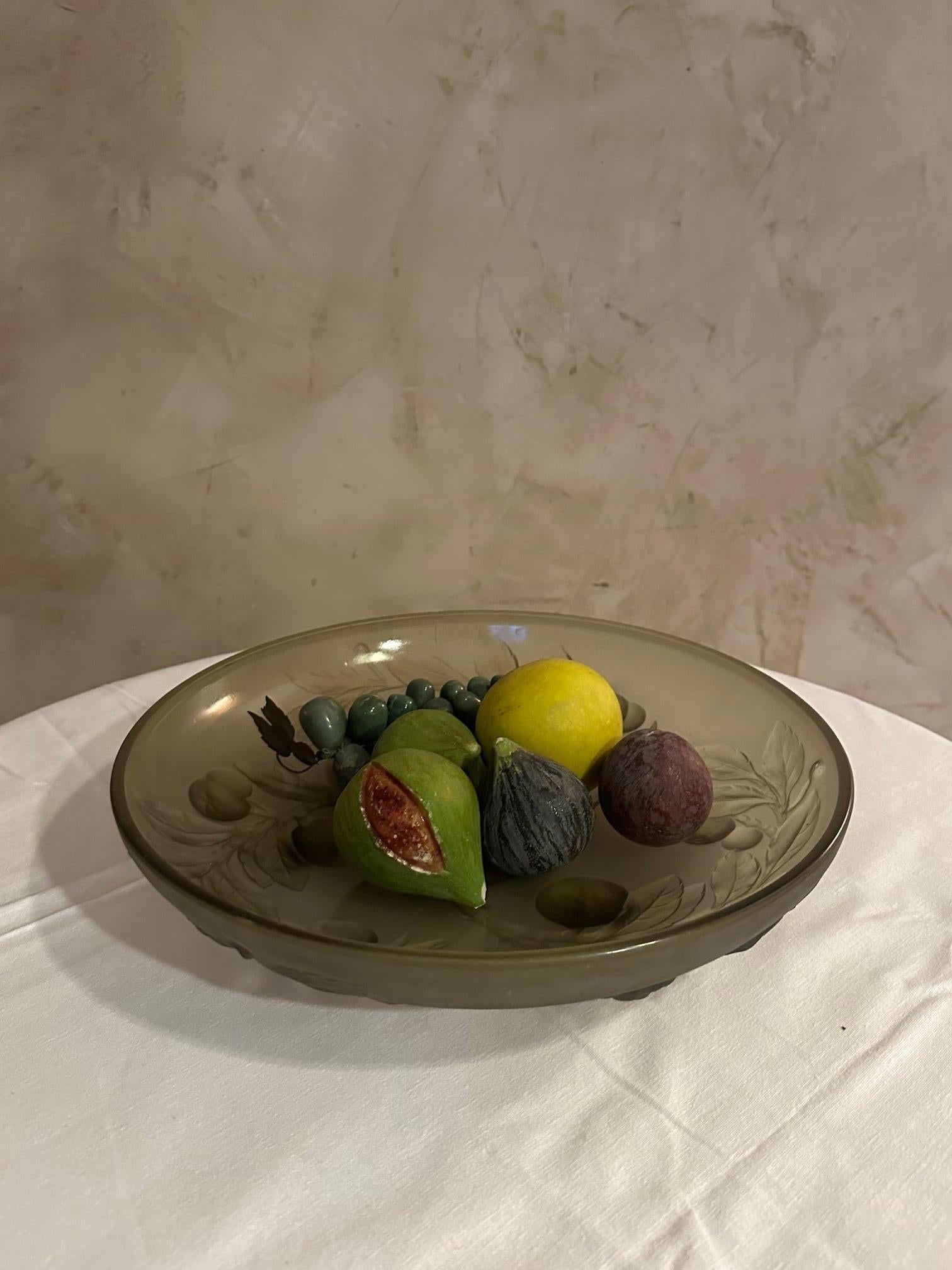20th century French Art deco Glass Fruit Decorative Bowl, 1930s For Sale 7