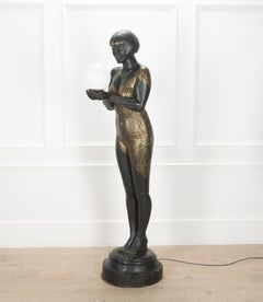 20th Century French Art Deco Lady Statue Lamp