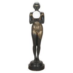 Französische Art-déco-Statue-Lampe, Lady Statue, 20. Jahrhundert