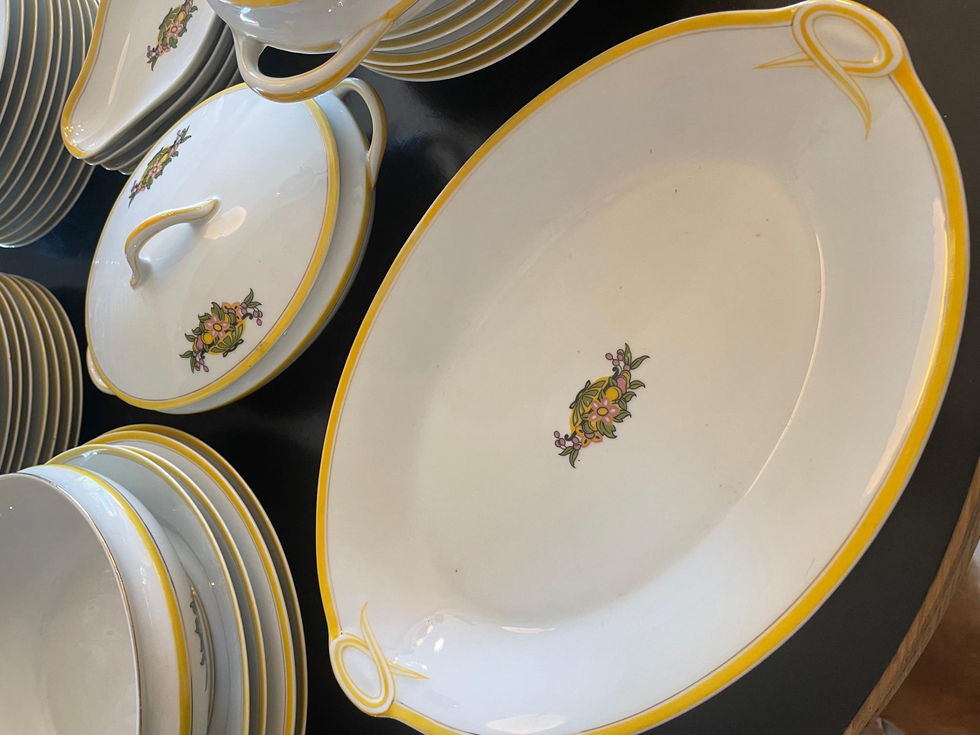 20th Century French Art Deco Limoges Porcelain Service Tableware 49 Pieces For Sale 8