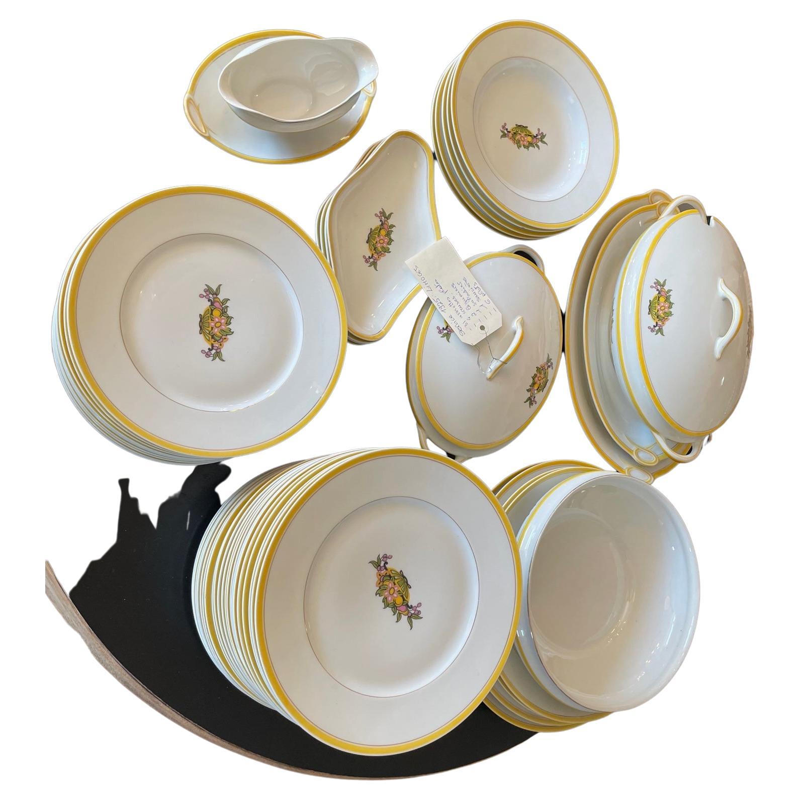 20th Century French Art Deco Limoges Porcelain Service Tableware 49 Pieces