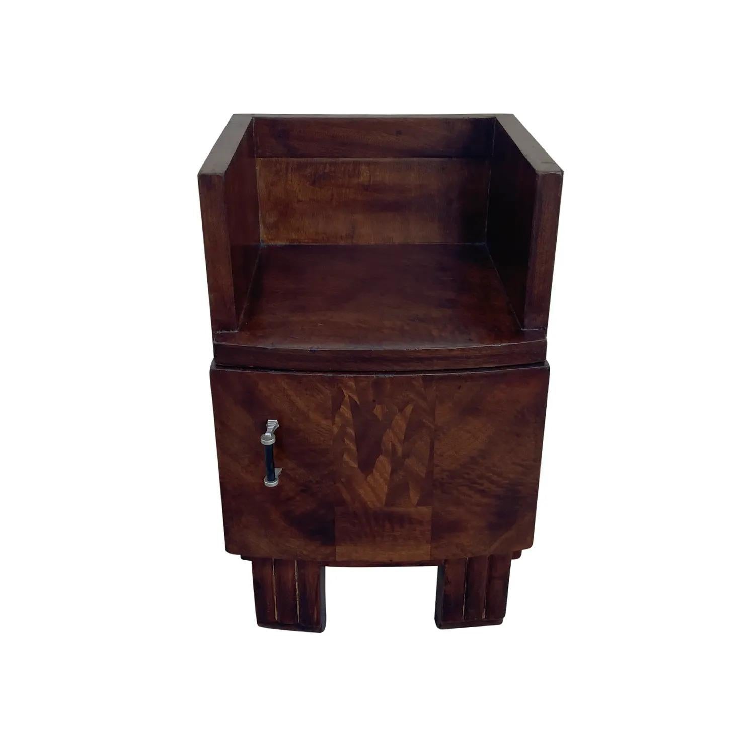 Hand-Carved 20th Century French Art Deco Mahogany Nightstand - Vintage Bedside Table For Sale