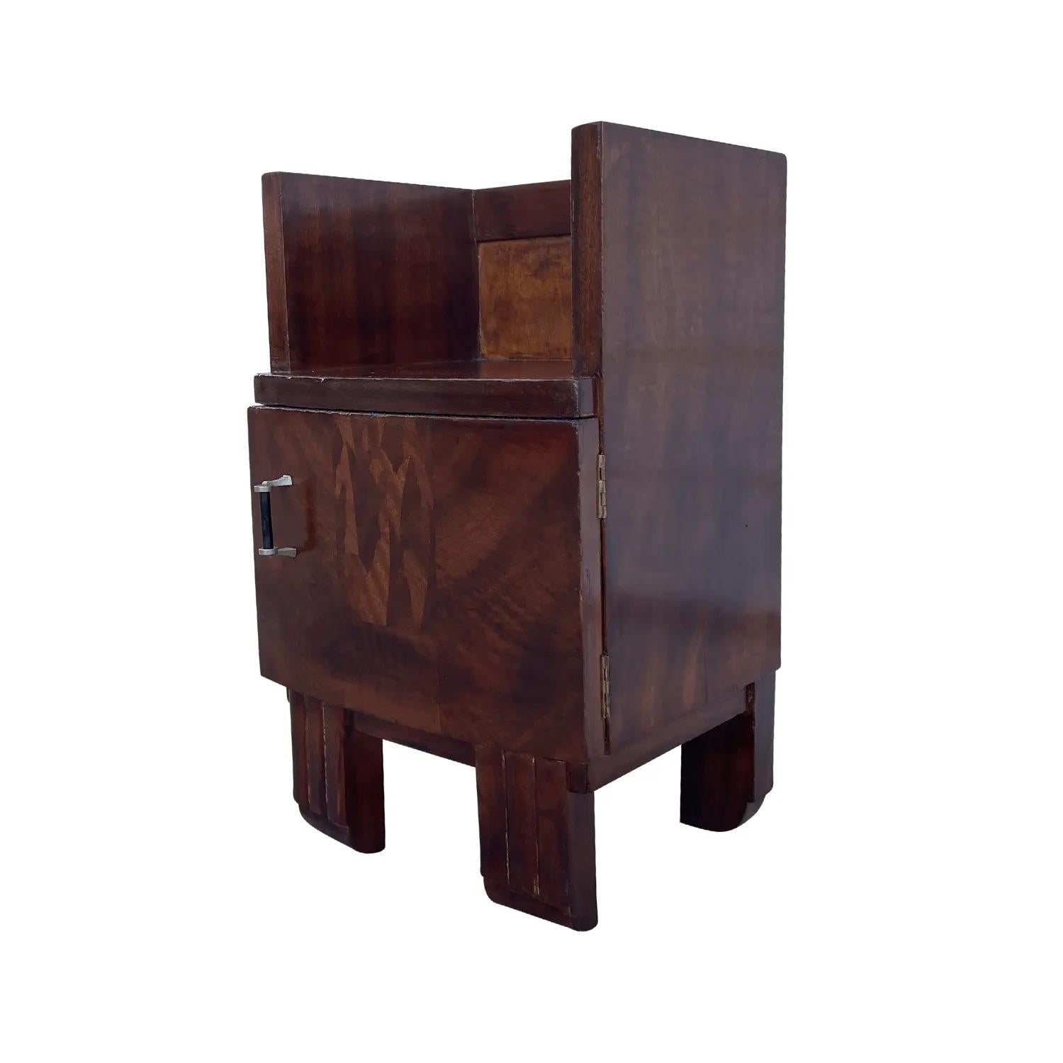 Metal 20th Century French Art Deco Mahogany Nightstand - Vintage Bedside Table For Sale