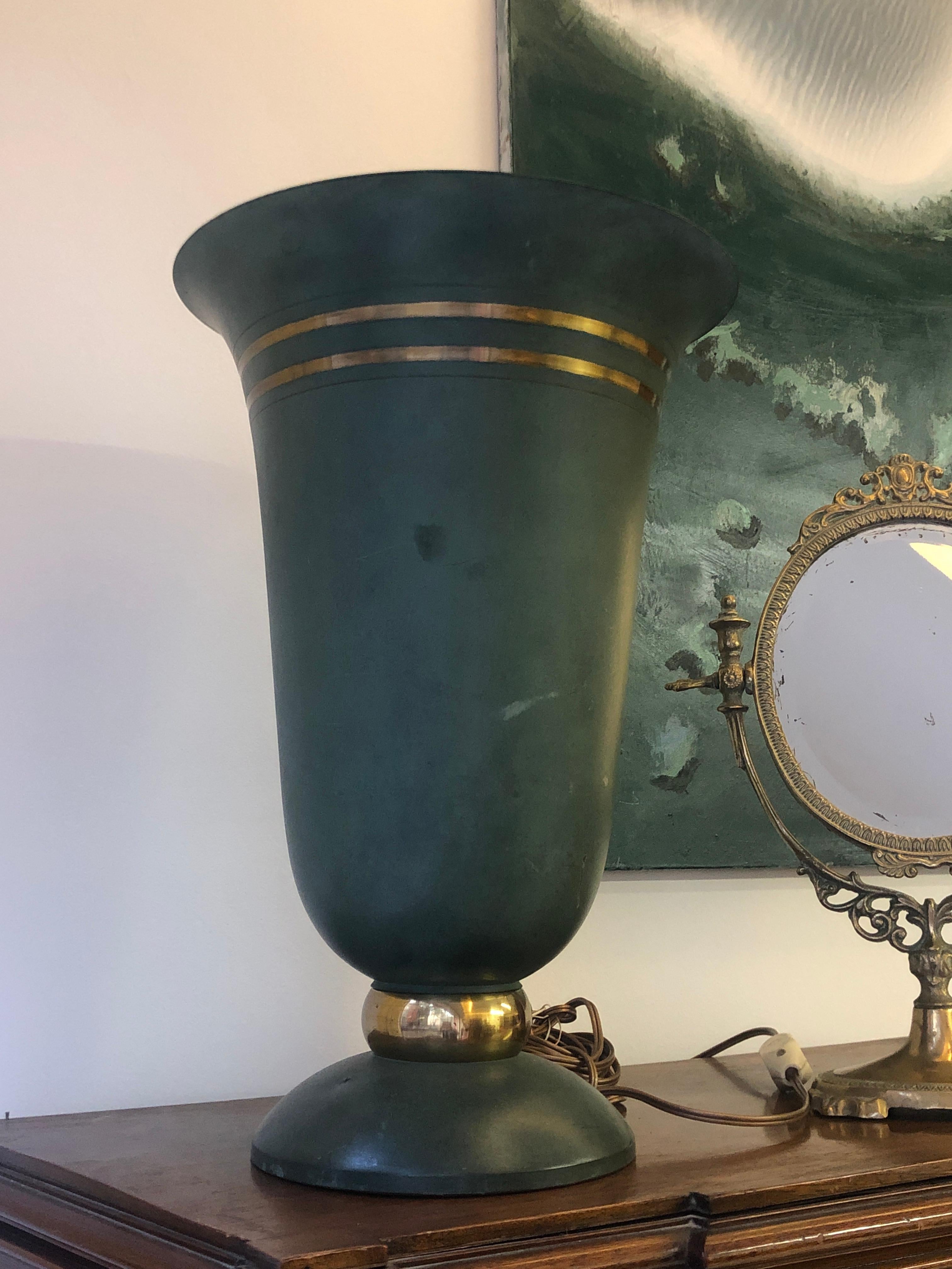 20th Century French Art Deco Metal Green Table Lamp 2