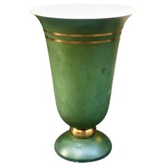 Lámpara de mesa francesa Art Decó del siglo XX, metal y verde