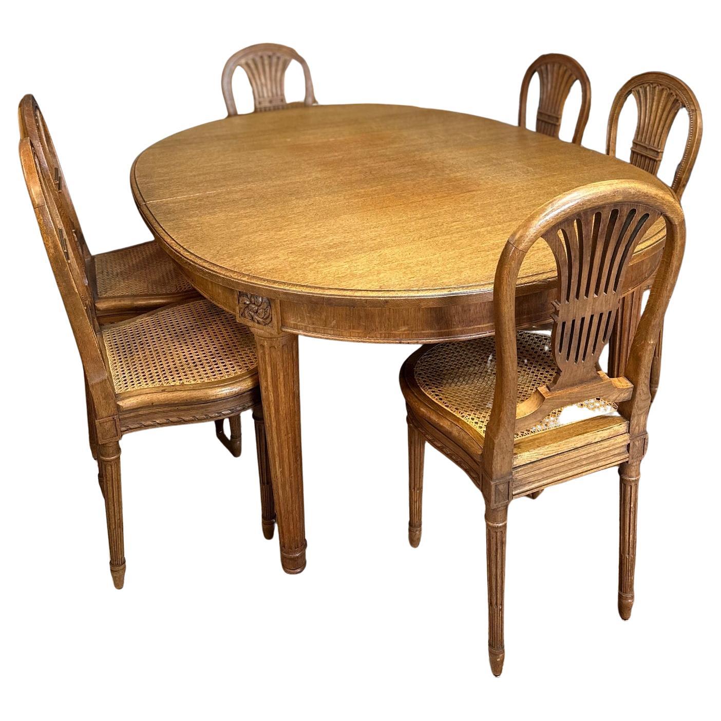 20th century French Art Deco Oak Dining Table with 12 chairs, 1930s