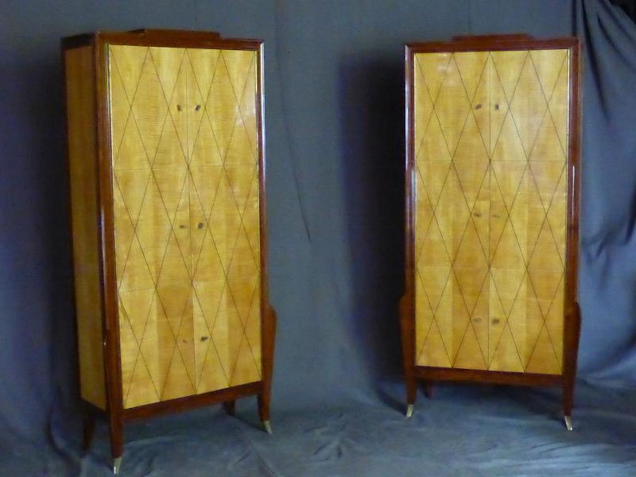 Mid-20th Century 20th Century French Art Deco Pair of Rosewood and Sycamore Secretary Cupboard