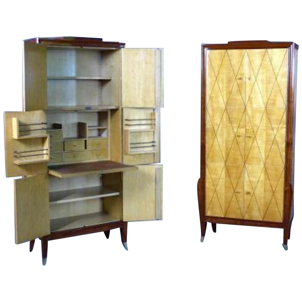 20th Century French Art Deco Pair of Rosewood and Sycamore Secretary Cupboard
