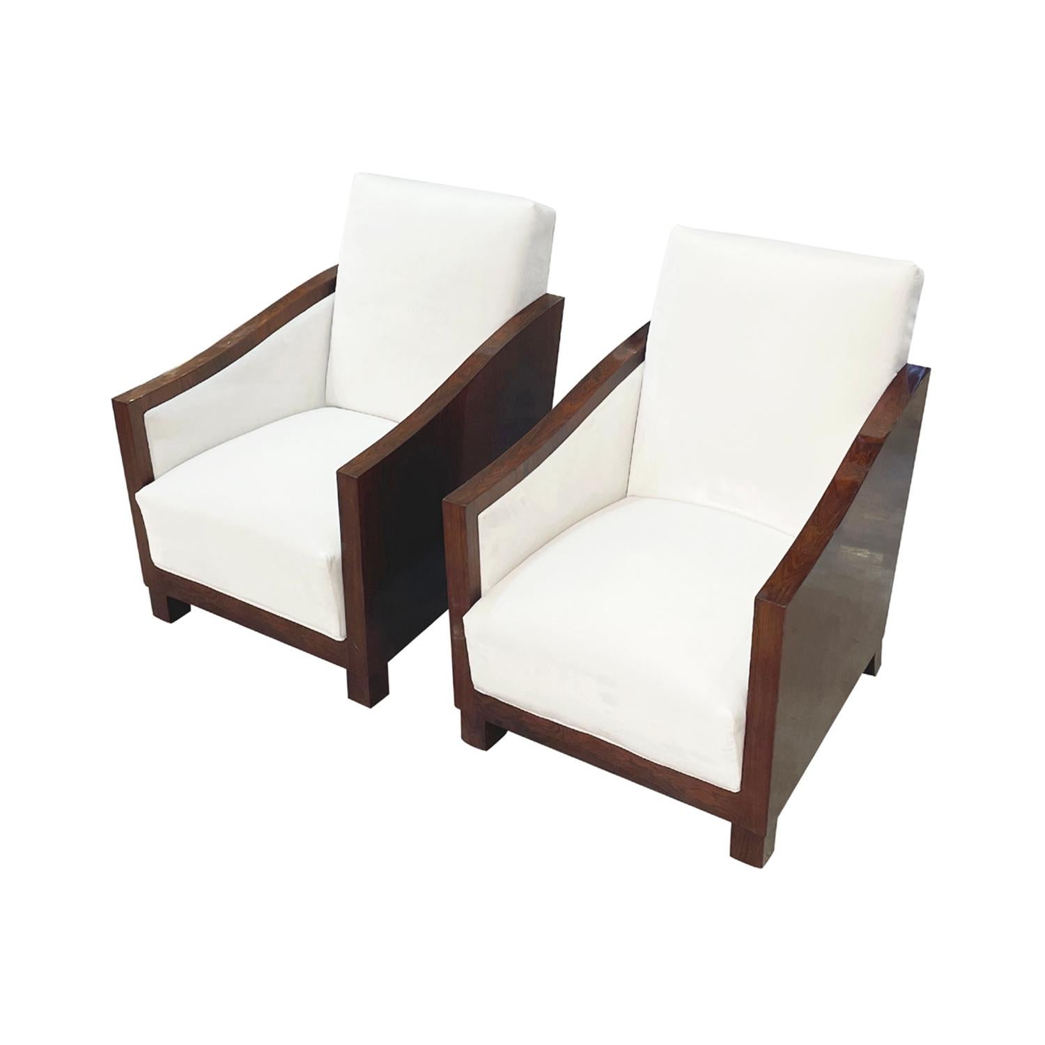 20th Century French Art Deco Pair of Vintage Walnut Cocktail Club Chairs In Good Condition In West Palm Beach, FL
