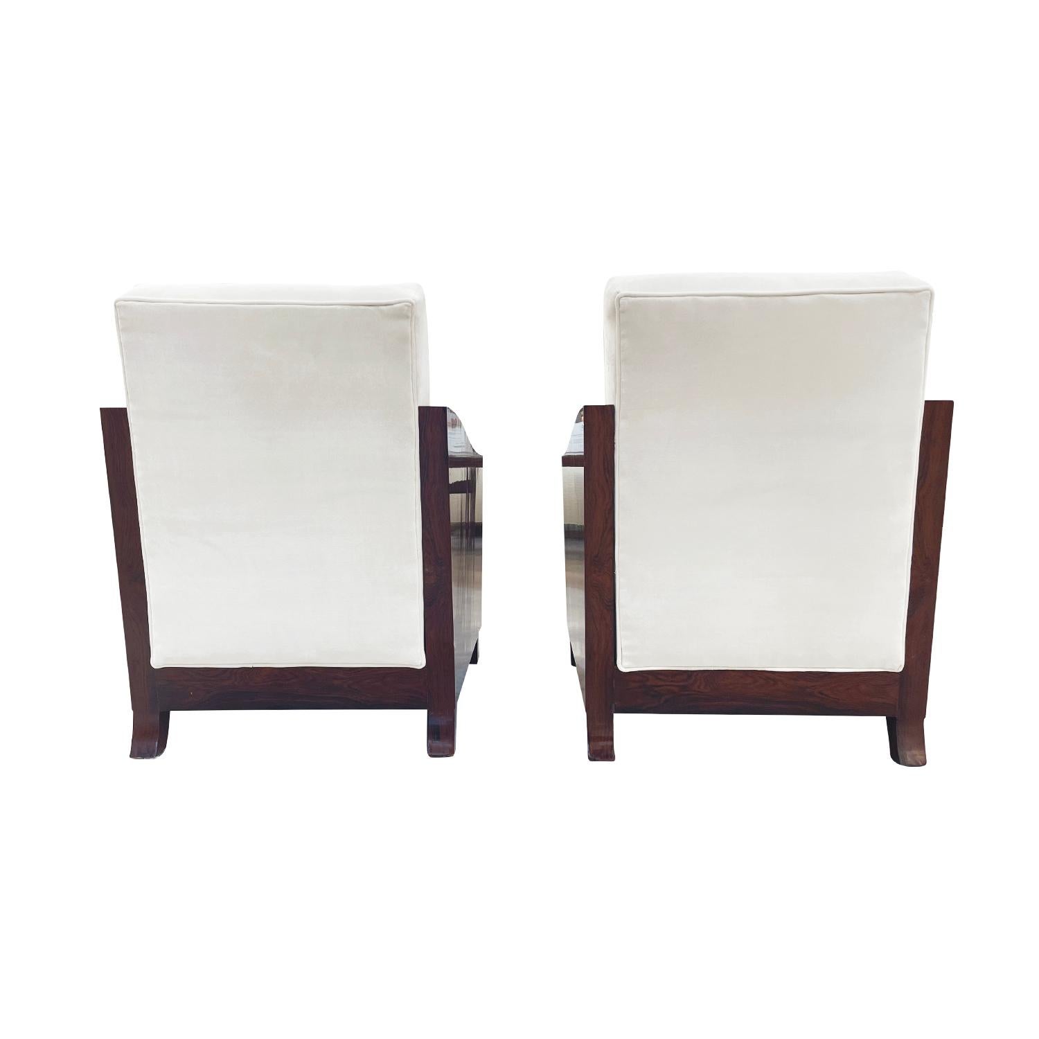 20th Century French Art Deco Pair of Vintage Walnut Cocktail Club Chairs 4