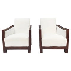 20th Century French Art Deco Pair of Vintage Walnut Cocktail Club Chairs