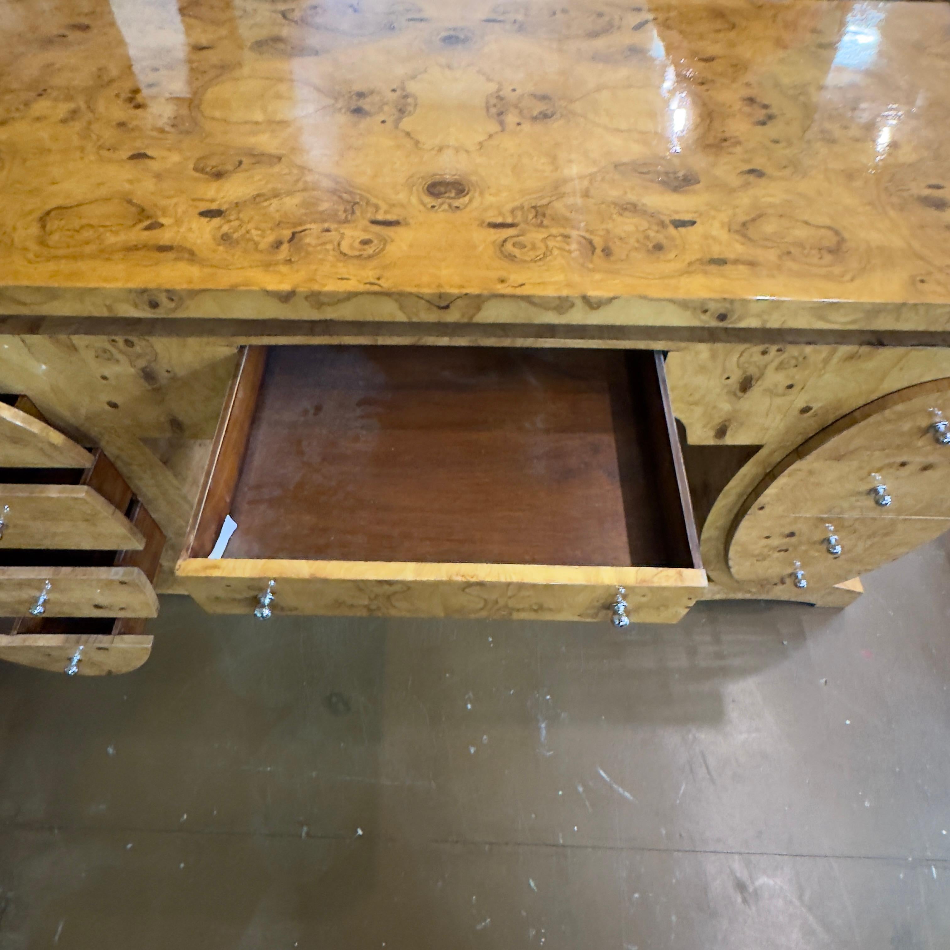 20th Century French Art Deco Pedestal Olive Ash Burl Executive Desk For Sale 8
