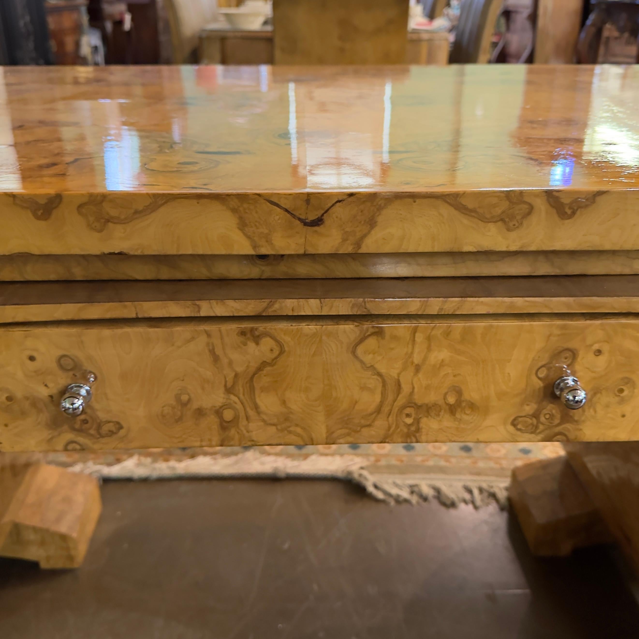 Unknown 20th Century French Art Deco Pedestal Olive Ash Burl Executive Desk For Sale