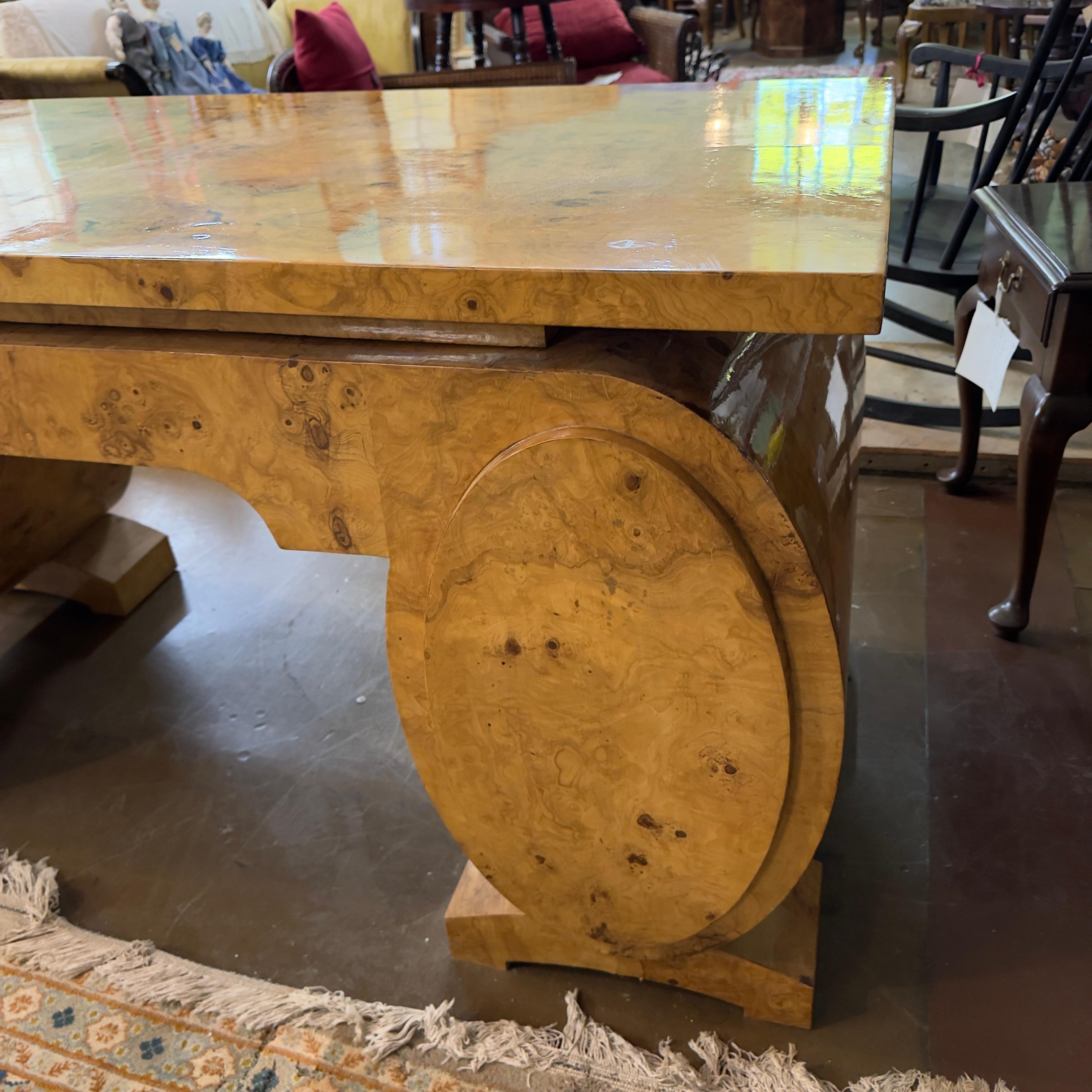 20th Century French Art Deco Pedestal Olive Ash Burl Executive Desk For Sale 3