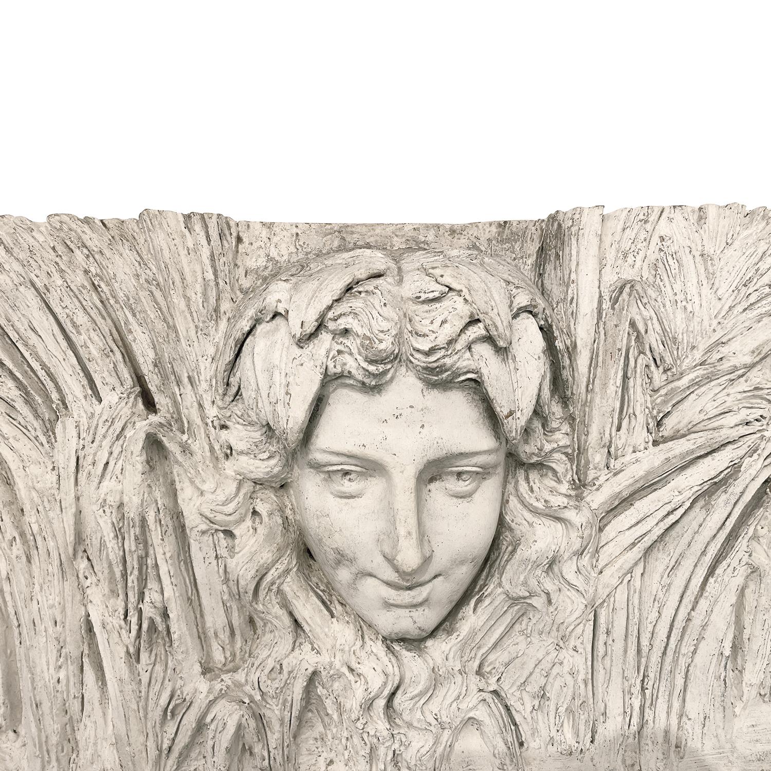 20th Century French Art Deco Plaster Wall Relief of a Woman In Good Condition For Sale In West Palm Beach, FL