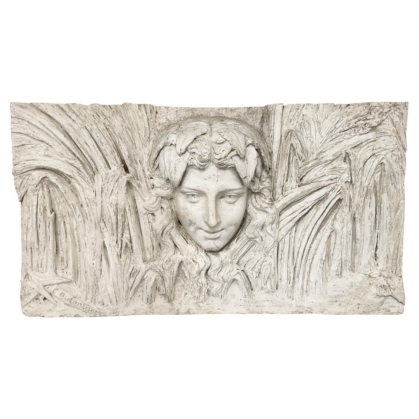 20th Century French Art Deco Plaster Wall Relief of a Woman For Sale