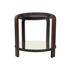 20th Century French Art Deco Walnut Side Table - Vintage Mirror Glass Sofa Table