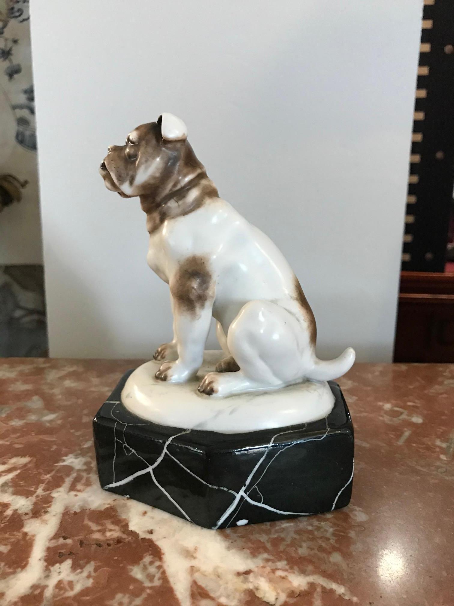 20th century French Art Deco Porcelain Bulldog, 1930s In Good Condition In LEGNY, FR