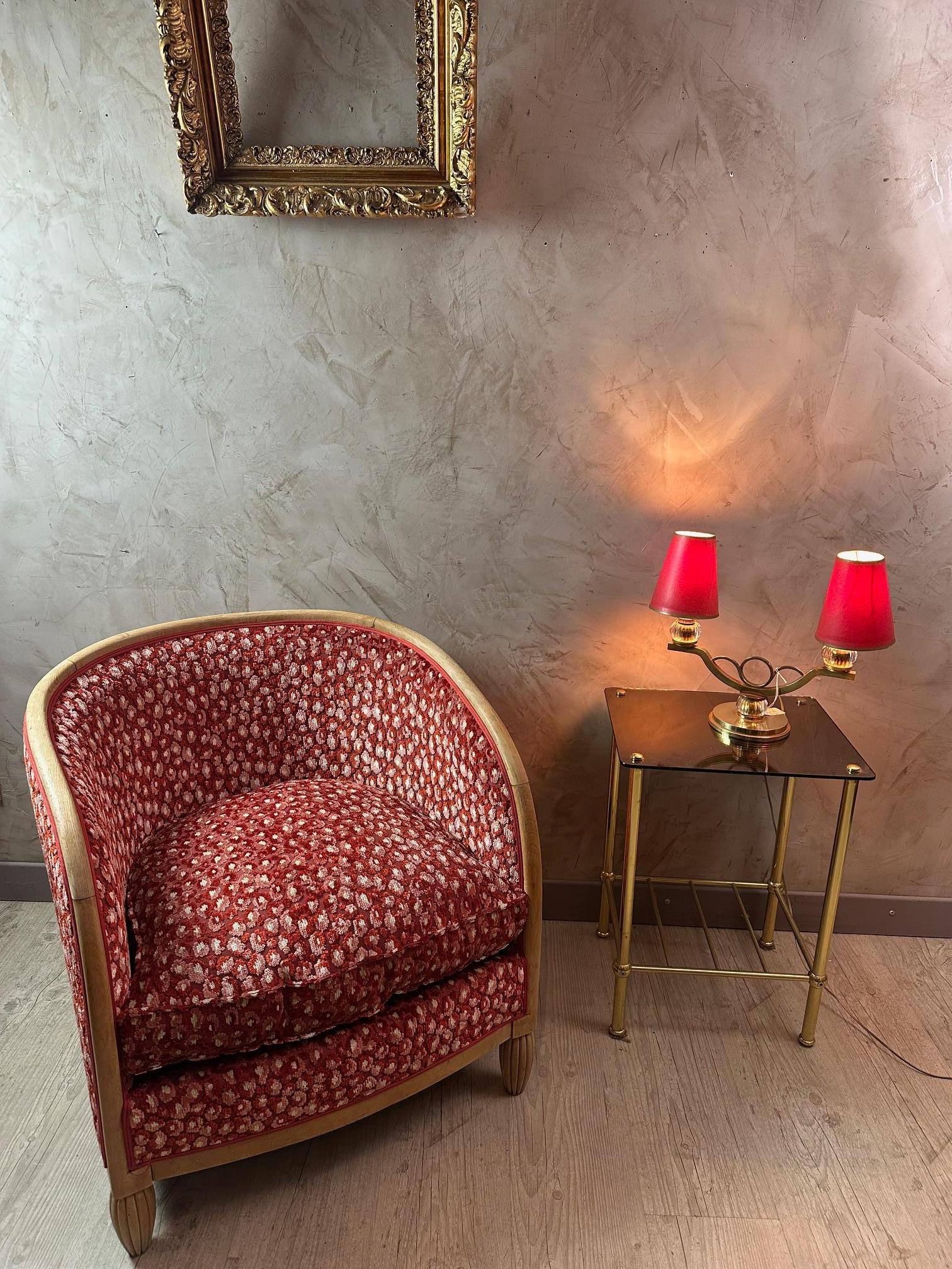 20th century French Art Deco Reupholstered Armchair, 1930s 5