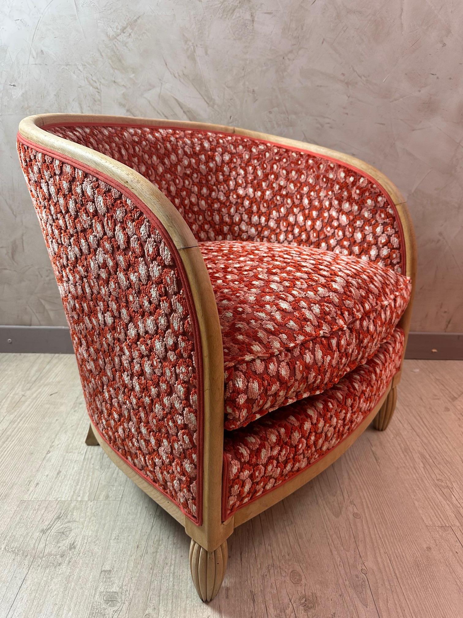 20th century French Art Deco Reupholstered Armchair, 1930s 1