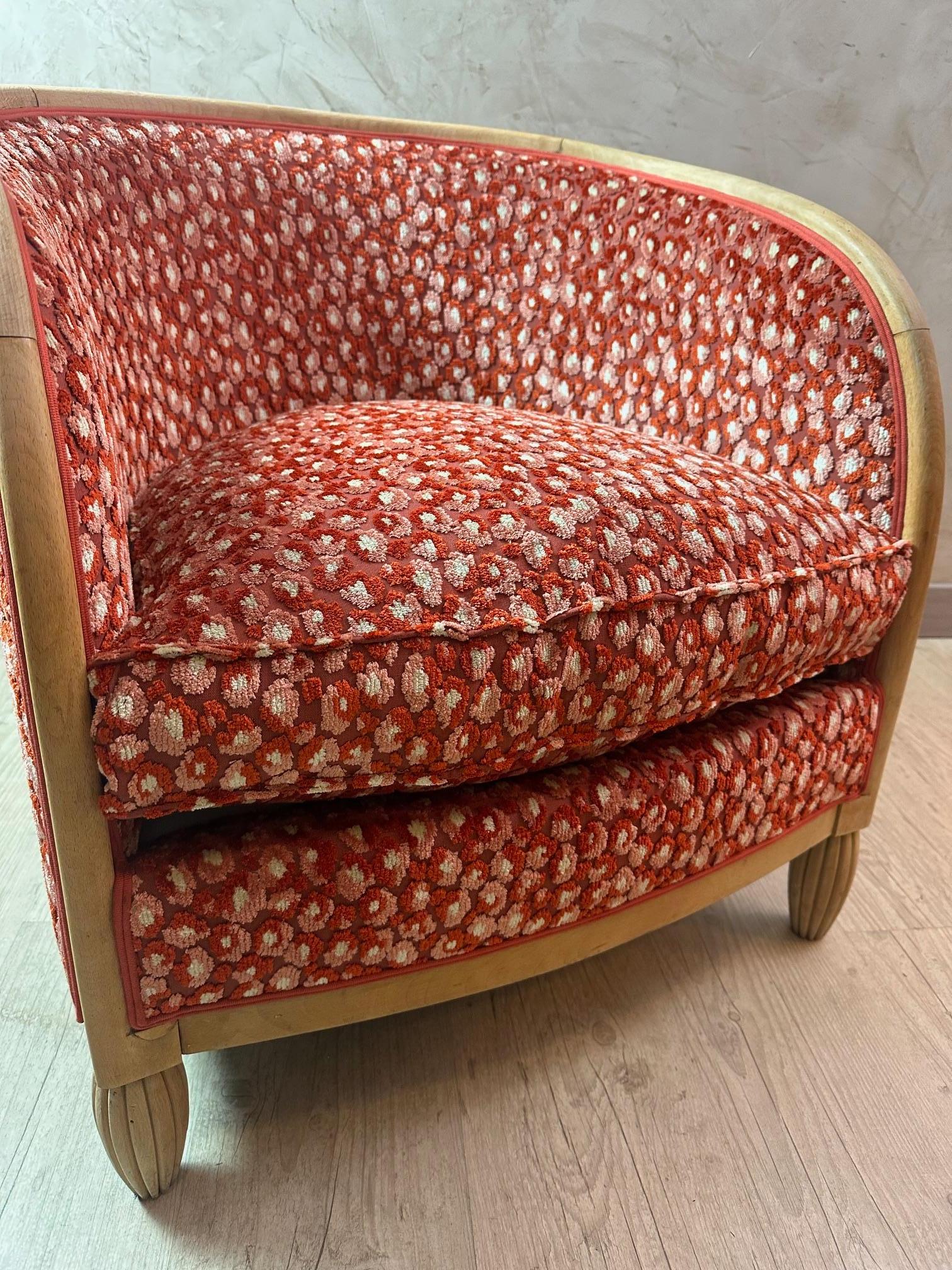 20th century French Art Deco Reupholstered Armchair, 1930s 2