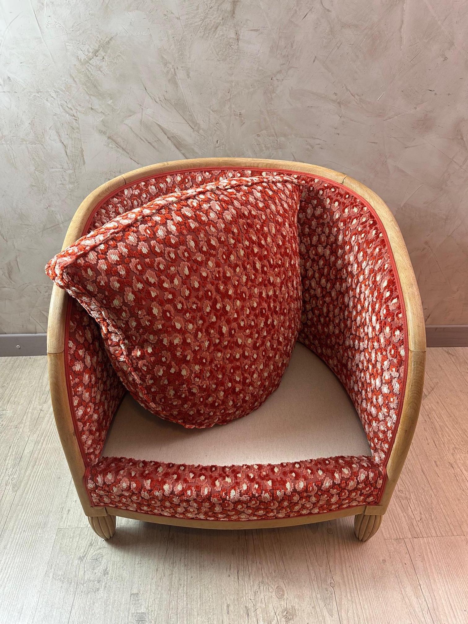 20th century French Art Deco Reupholstered Armchair, 1930s 4
