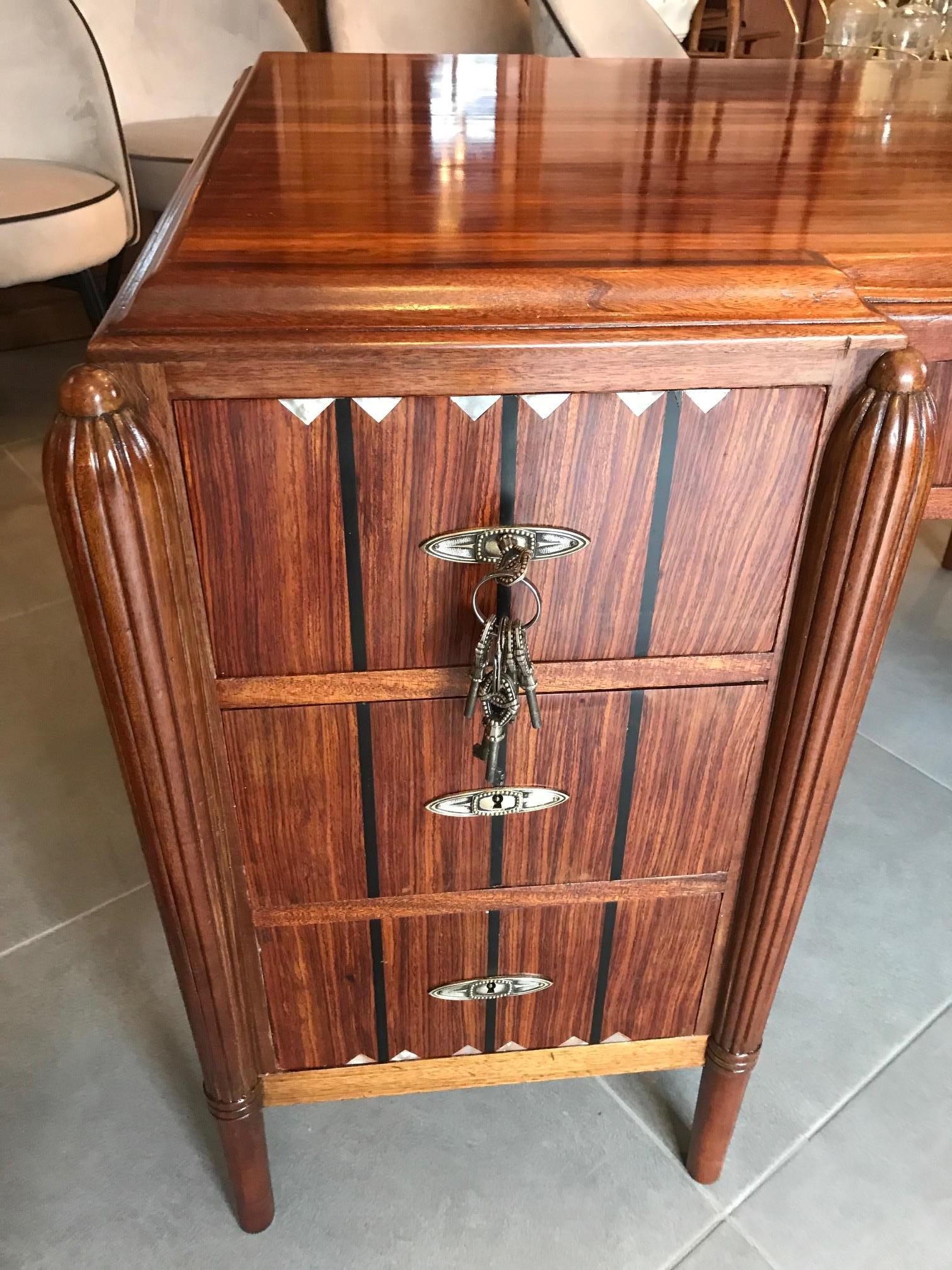 20th Century French Art Deco Rosewood and Mother of Pearl Desk, 1930s 8