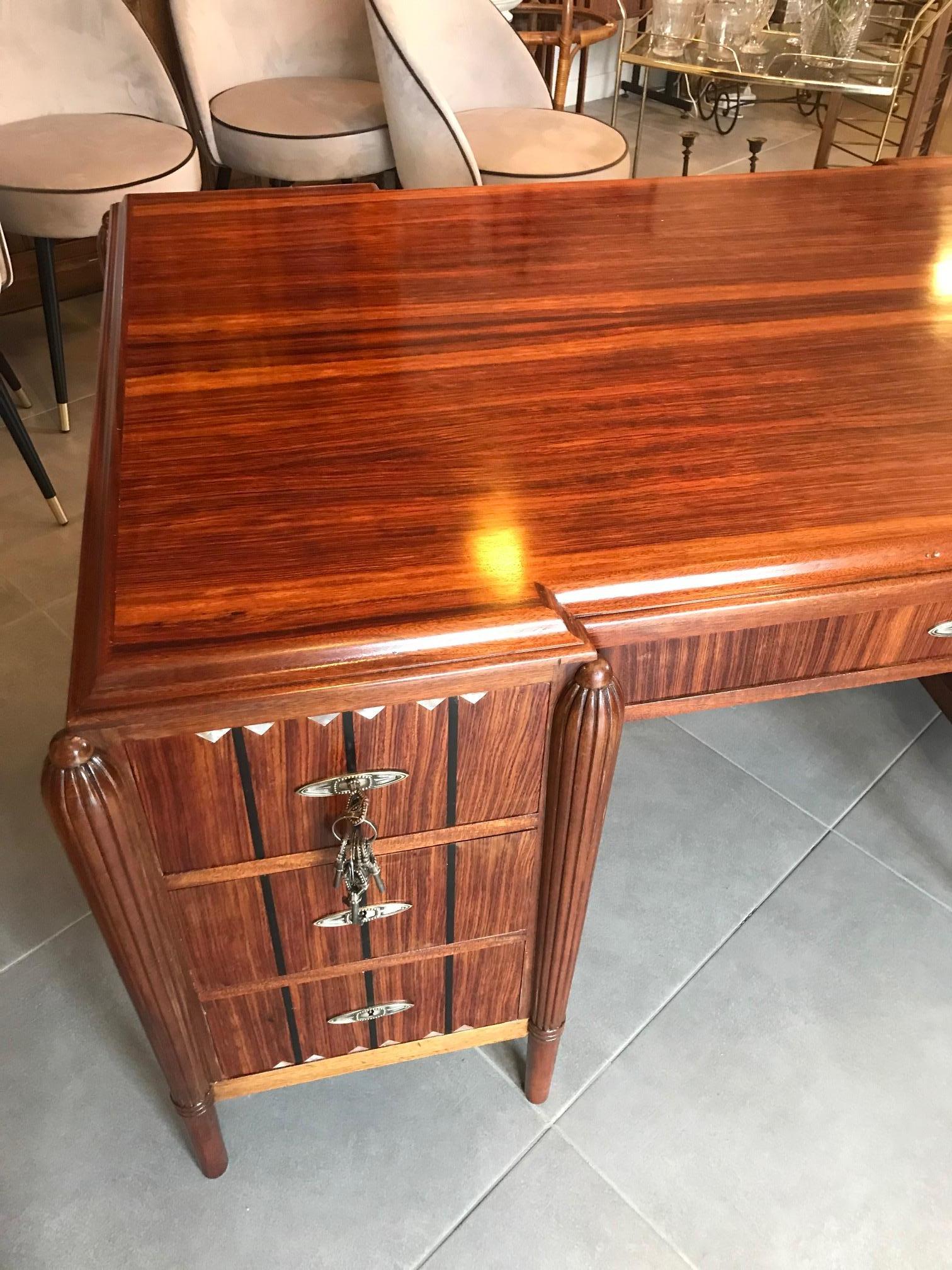 20th Century French Art Deco Rosewood and Mother of Pearl Desk, 1930s 13