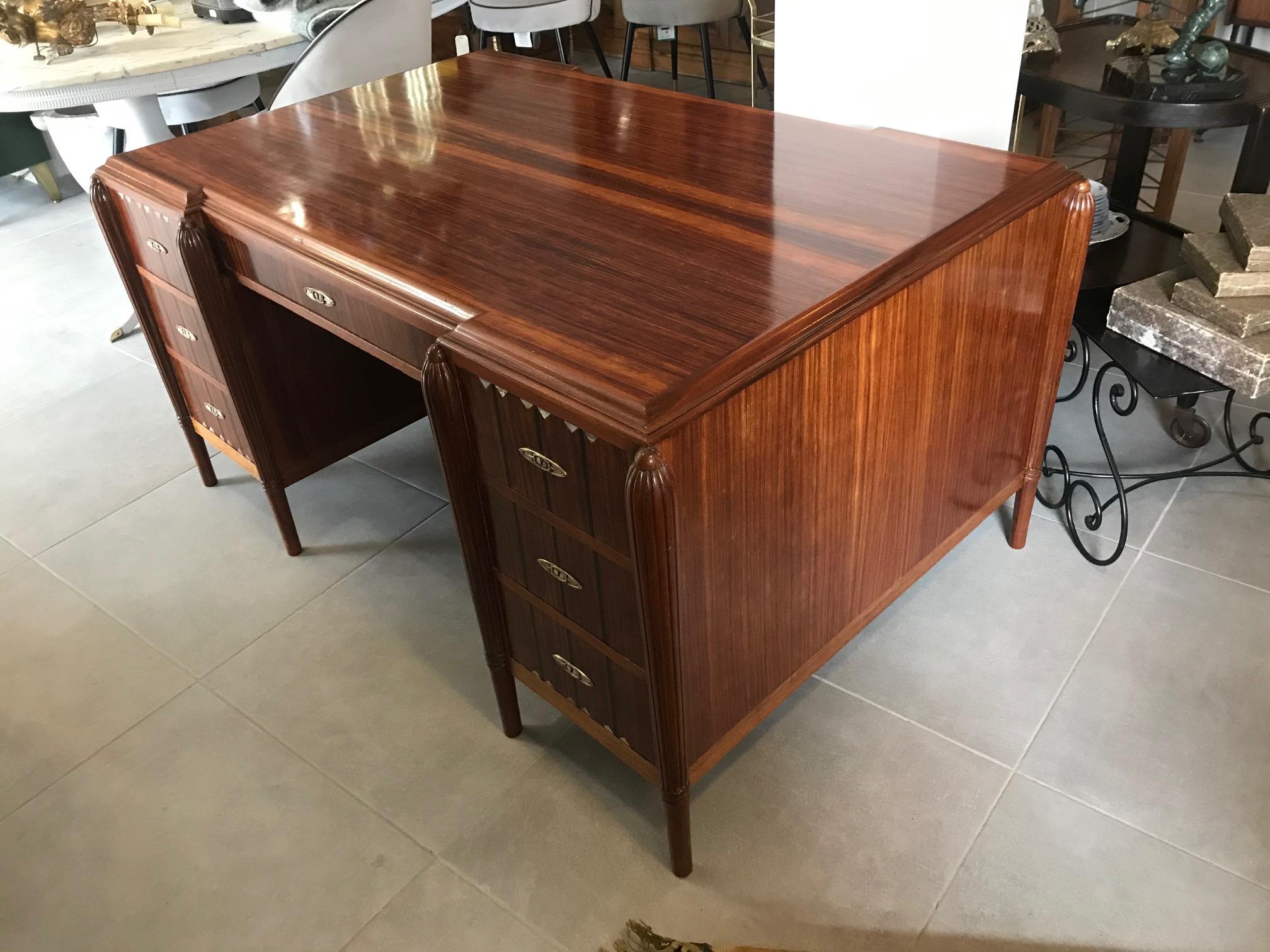 Inlay 20th Century French Art Deco Rosewood and Mother of Pearl Desk, 1930s