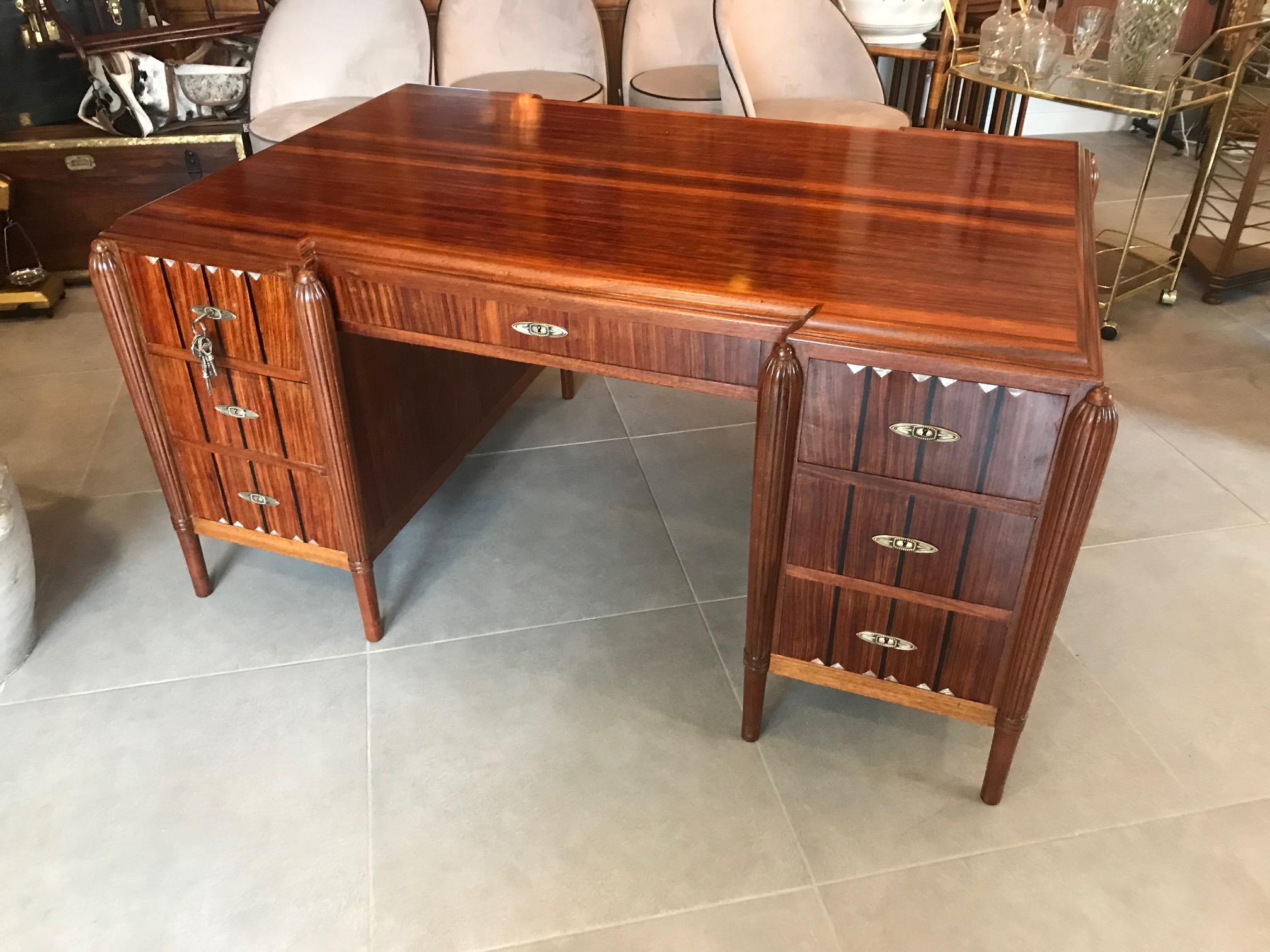 Mid-20th Century 20th Century French Art Deco Rosewood and Mother of Pearl Desk, 1930s