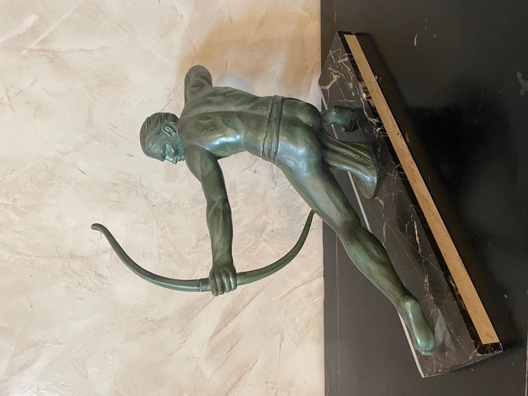 20th century French Art Deco Salvatore Melani Metal Statue, 1930s For Sale 5