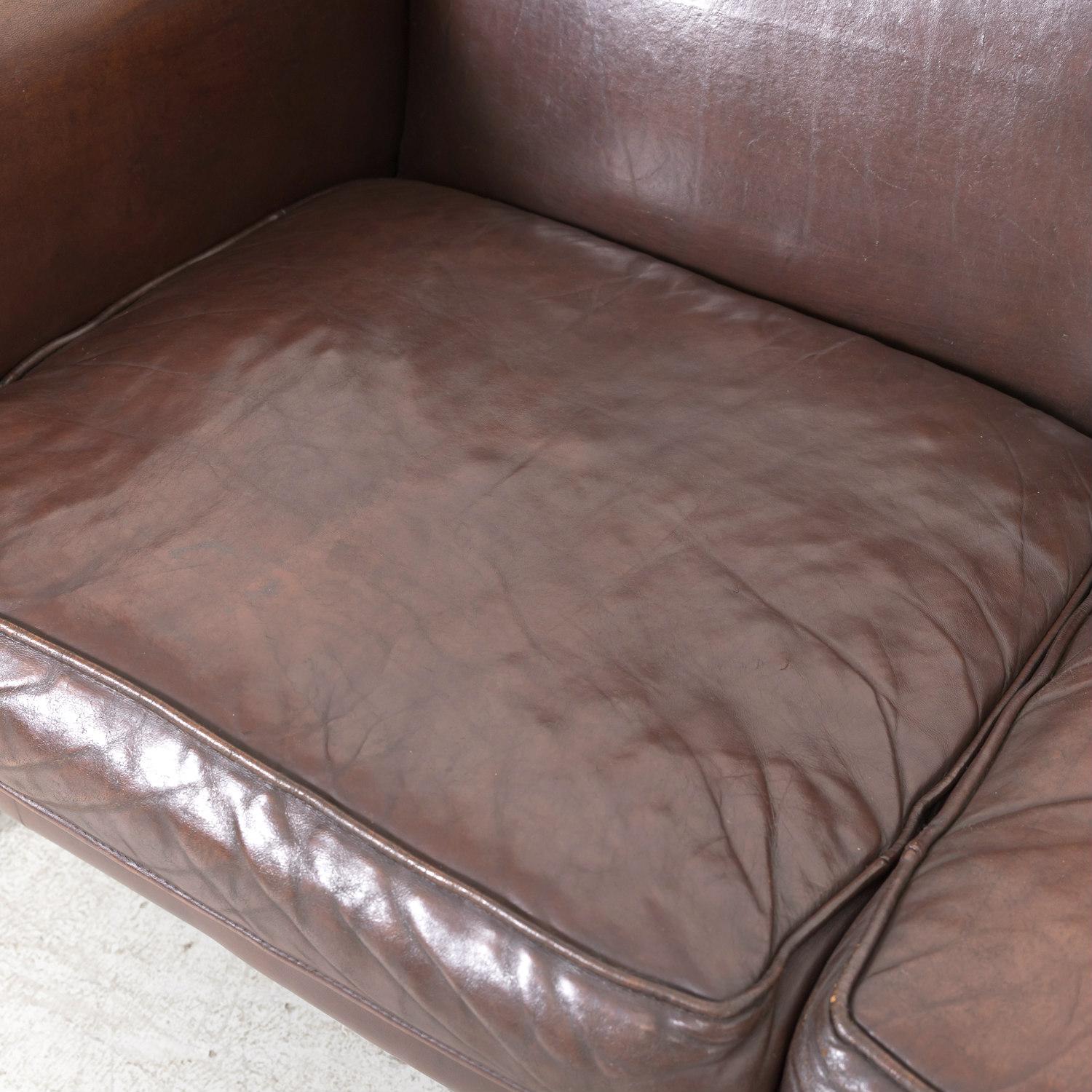 20th Century French Art Deco Settee or Sofa in Original Dark Brown Leather For Sale 5