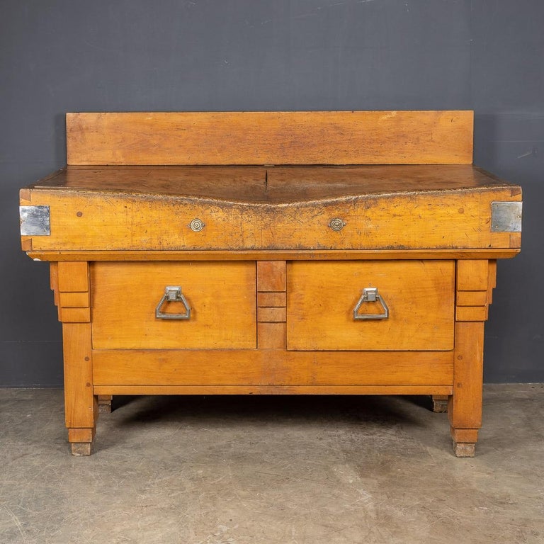 20th Century French Art Deco Solid Hornbeam Butchers Block, C.1920 For