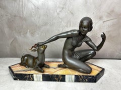 20th century French Art Deco Spelter and Marbre Statue, 1930s