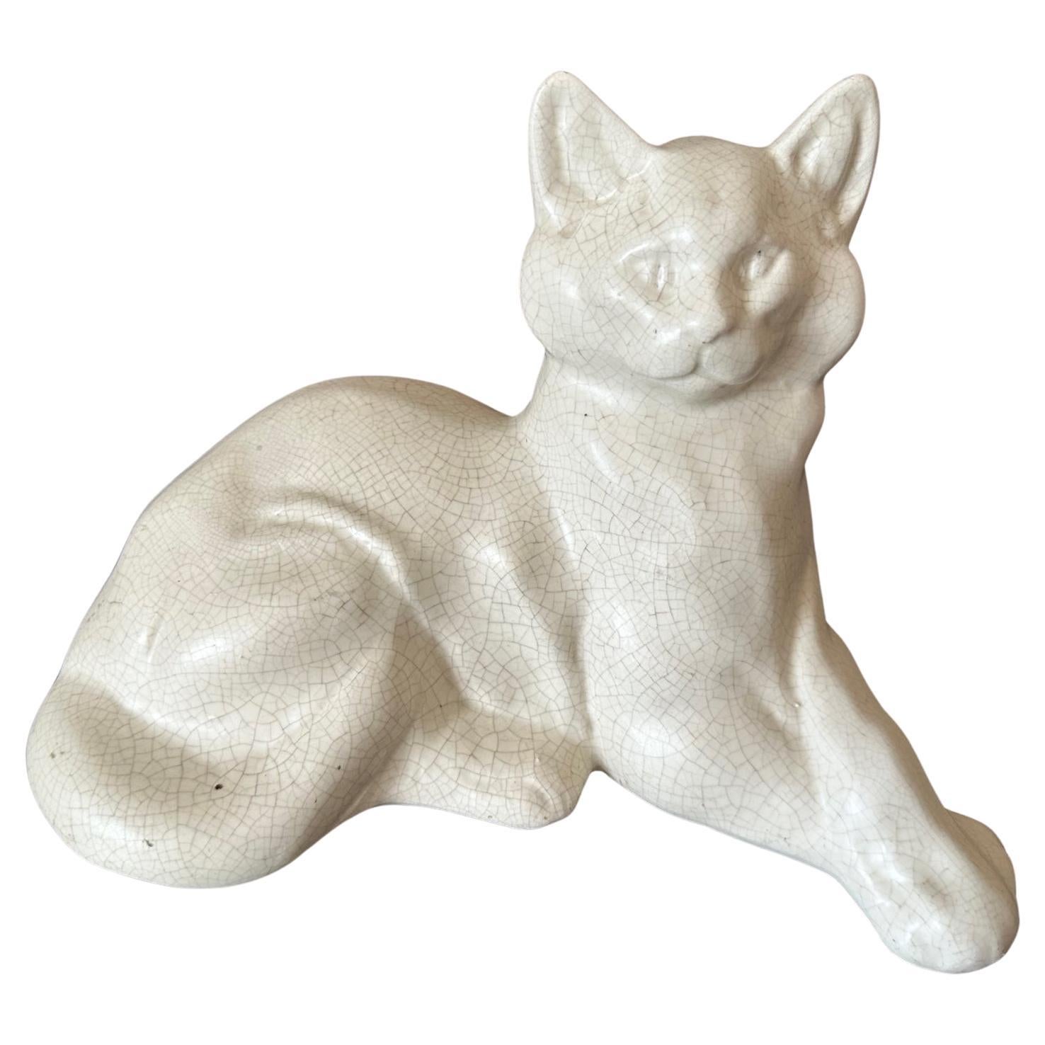 20th century French Art Deco St Clément Ceramic Cat, 1930s For Sale
