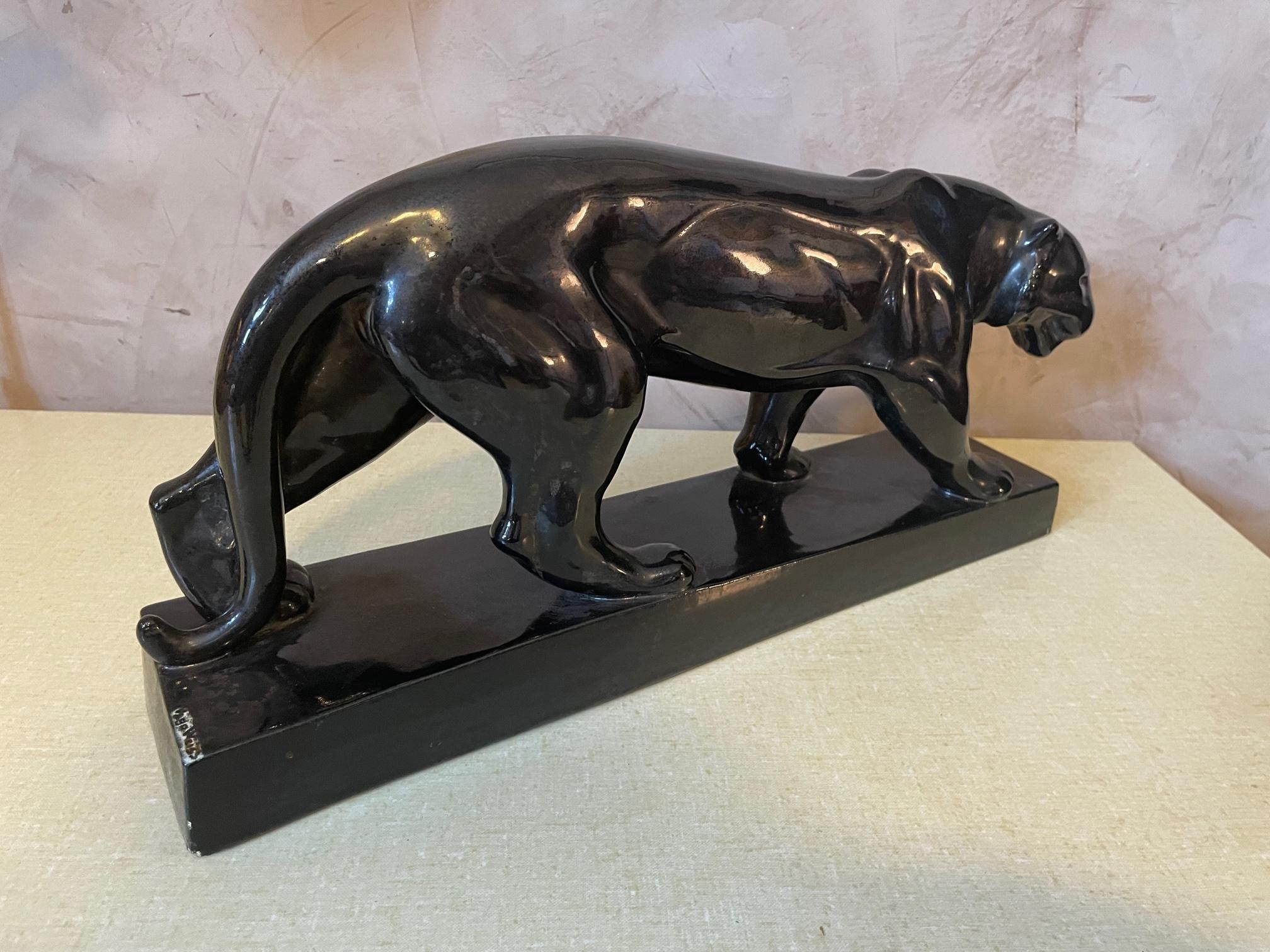 20th Century French Art Deco Style Ceramic Black Panther, 1950s 6