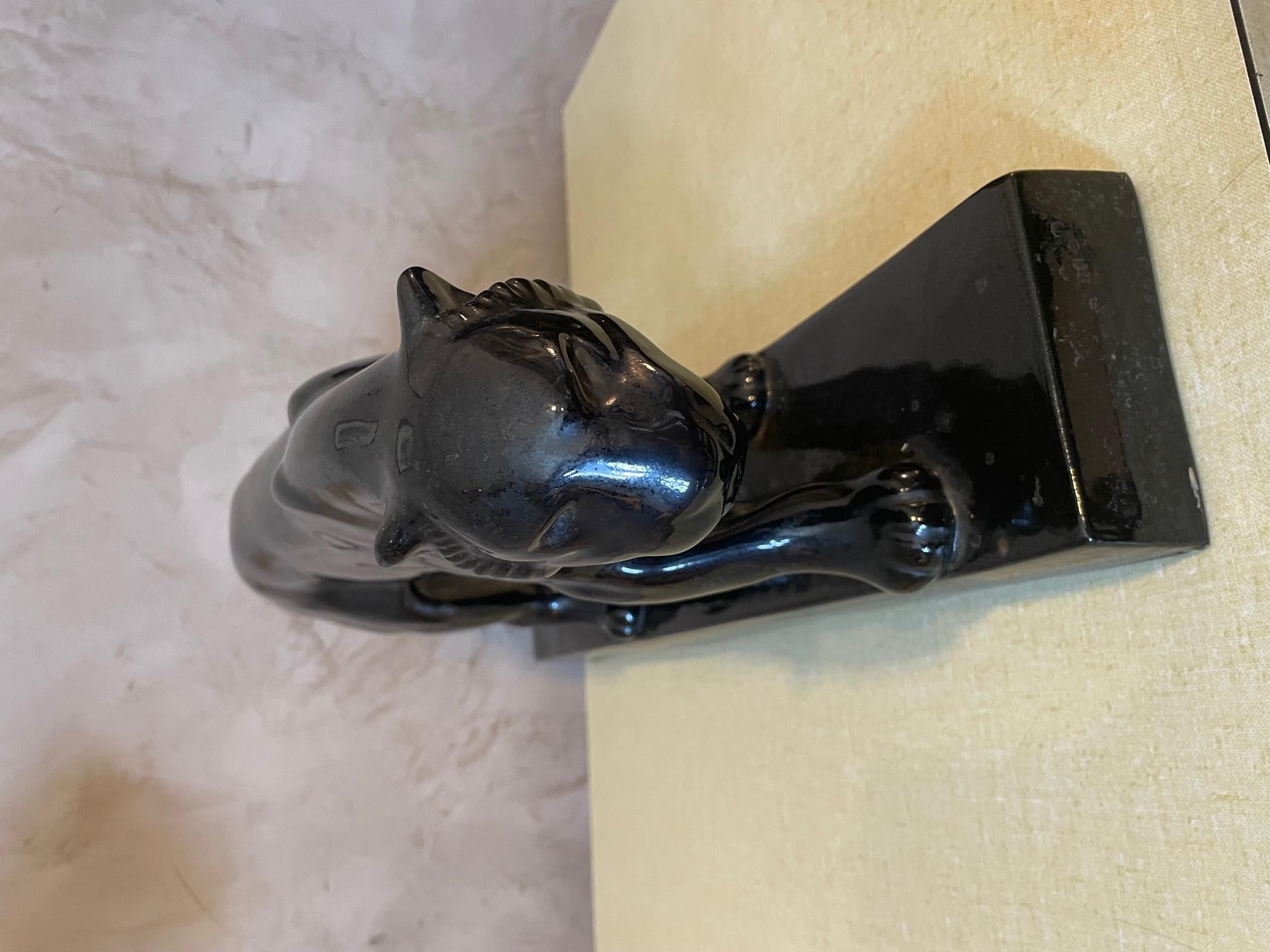 20th Century French Art Deco Style Ceramic Black Panther, 1950s 1