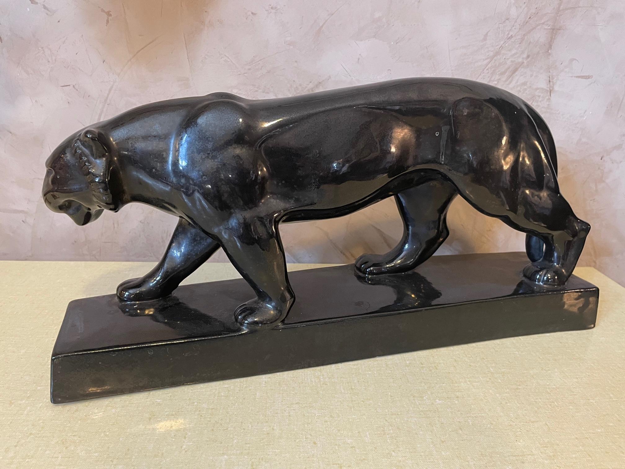 20th Century French Art Deco Style Ceramic Black Panther, 1950s 2