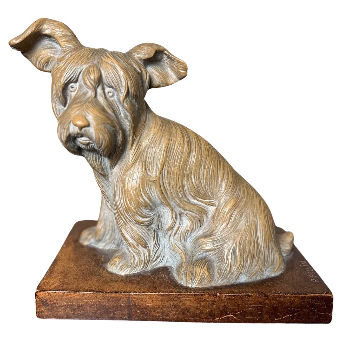 20th century French Art Deco Terracotta Sculpture Dog Signed R.Pollin, 1930s