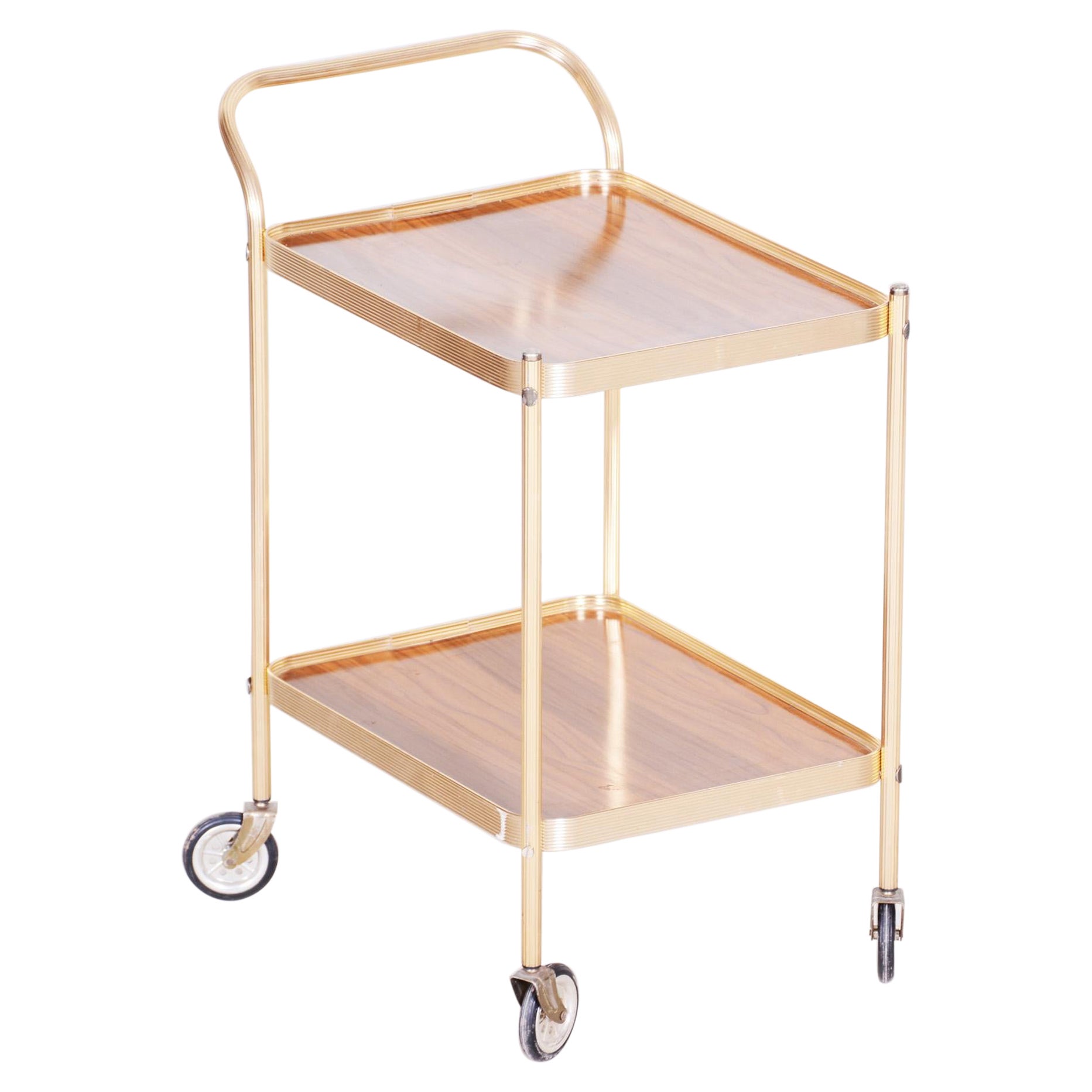 Chariot Art Déco français du 20ème siècle, fabriqué à partir de laiton, état d'origine, années 1950