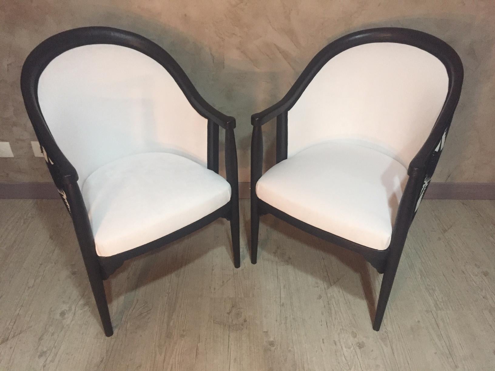 20th Century French Art Deco Upholstered Armchair Pair, 1930s 5