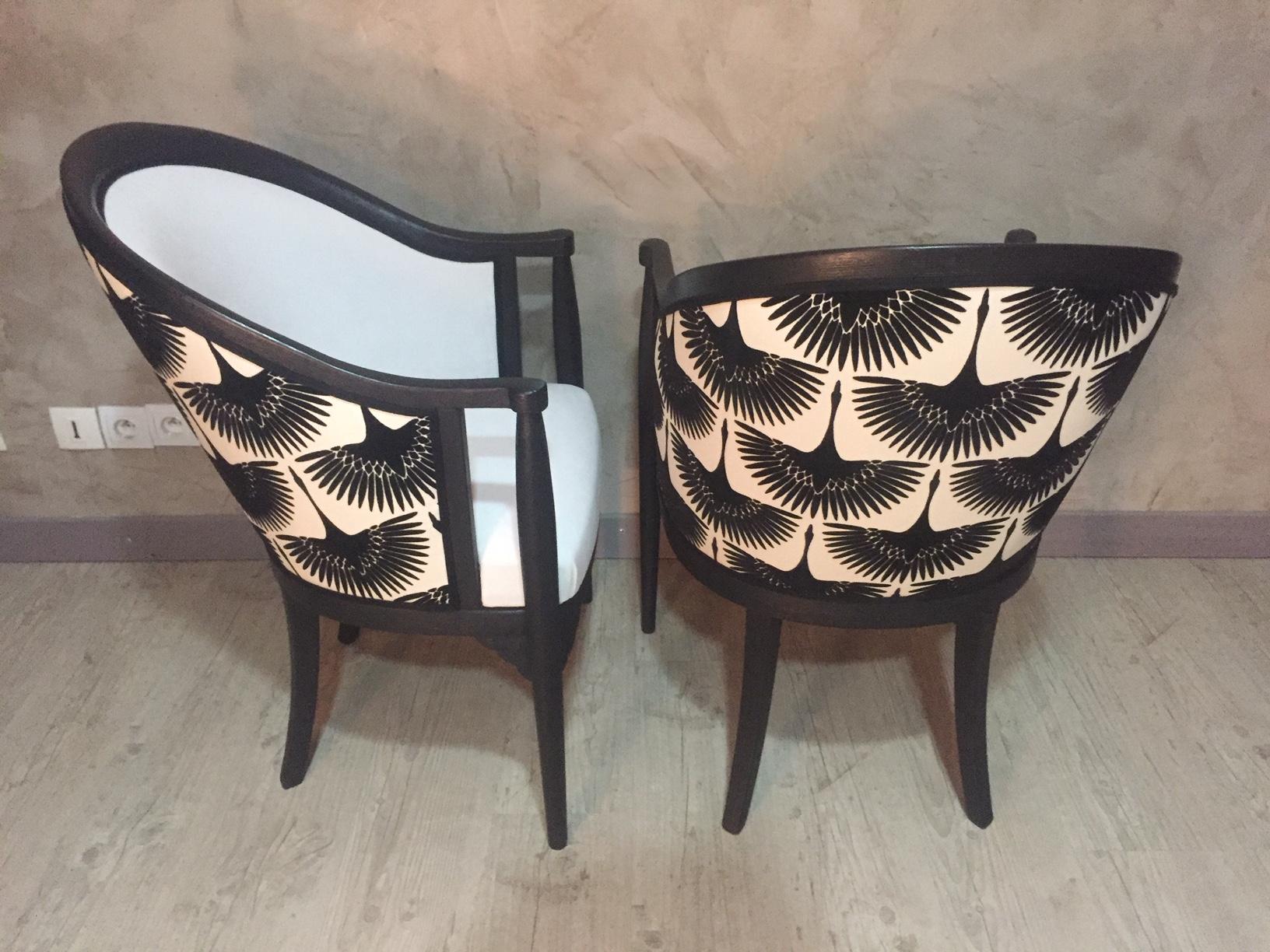 Fabric 20th Century French Art Deco Upholstered Armchair Pair, 1930s