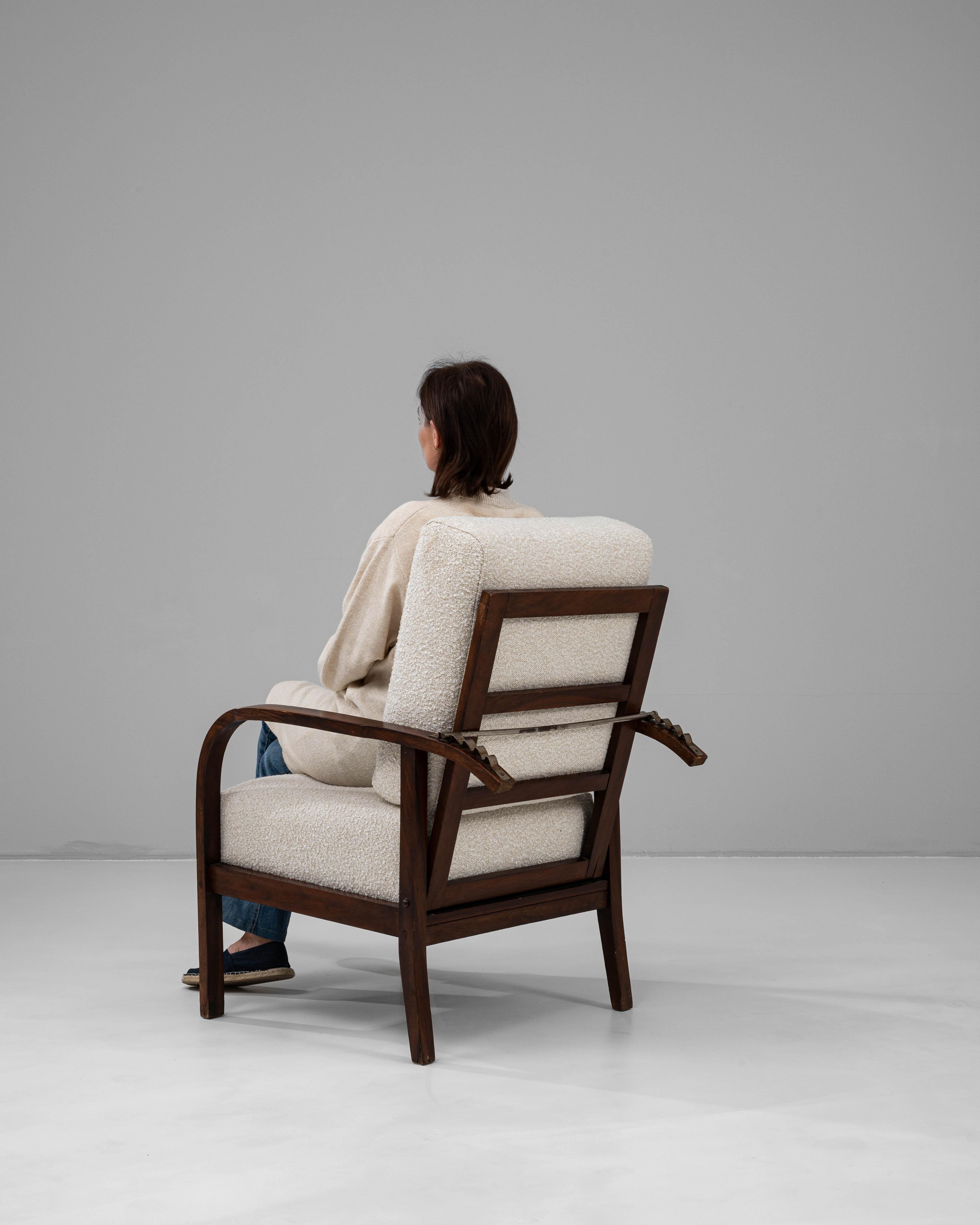 Französischer Art Déco-Sessel des 20. Jahrhunderts, gepolstert, mit verstellbarer Rückenlehne im Angebot 3